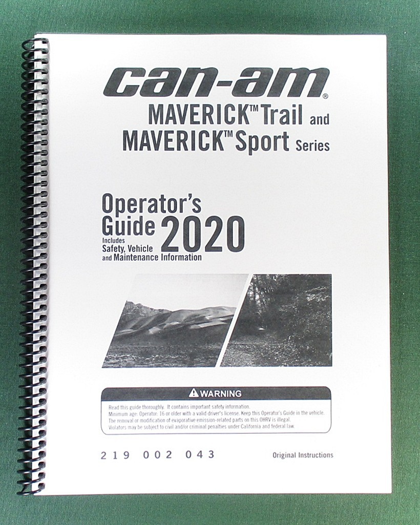 2020 Can-Am Maverick Sport 1000 Owner&rsquo;s Manual: 187 Pages & Clear Covers