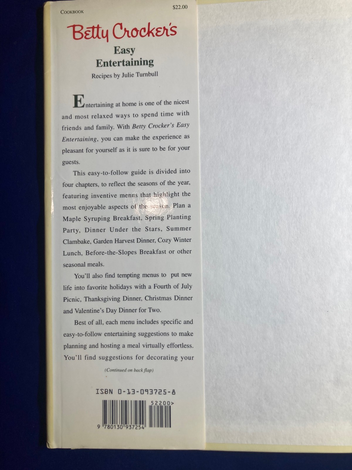 Betty Crocker&rsquo;s Easy Entertaining. 1992 FIRST EDITION.