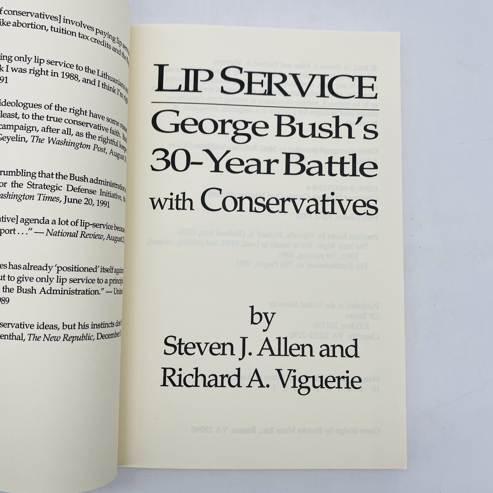Lip Service by Steven J. Allen 1992 Trade Paperback George Bush&rsquo;s 30-Year Battle
