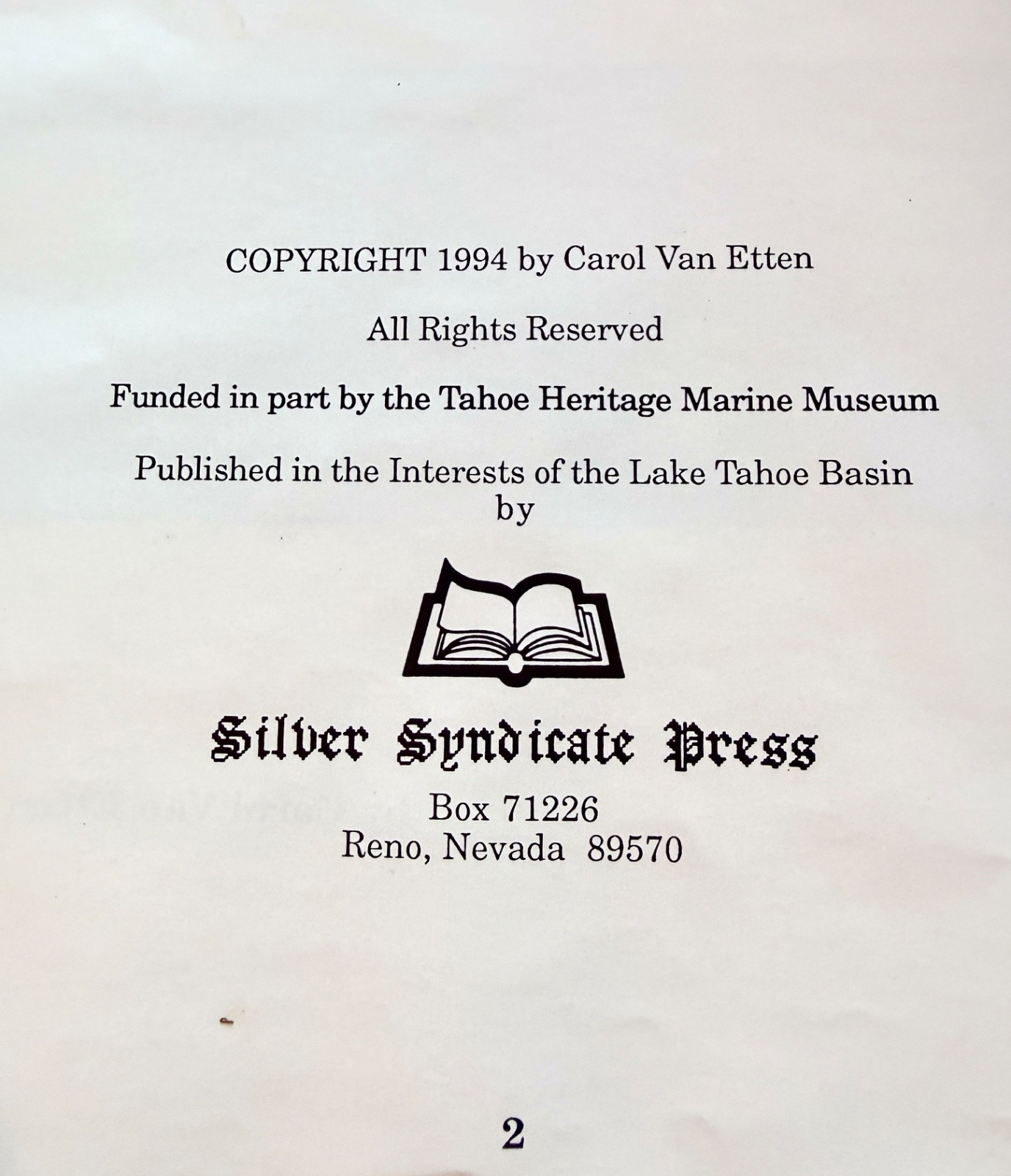 MEEKS BAY MEMORIES by Carol Van Etten 1994, Lake Tahoe history, PB 9×12&Prime; 272 pgs