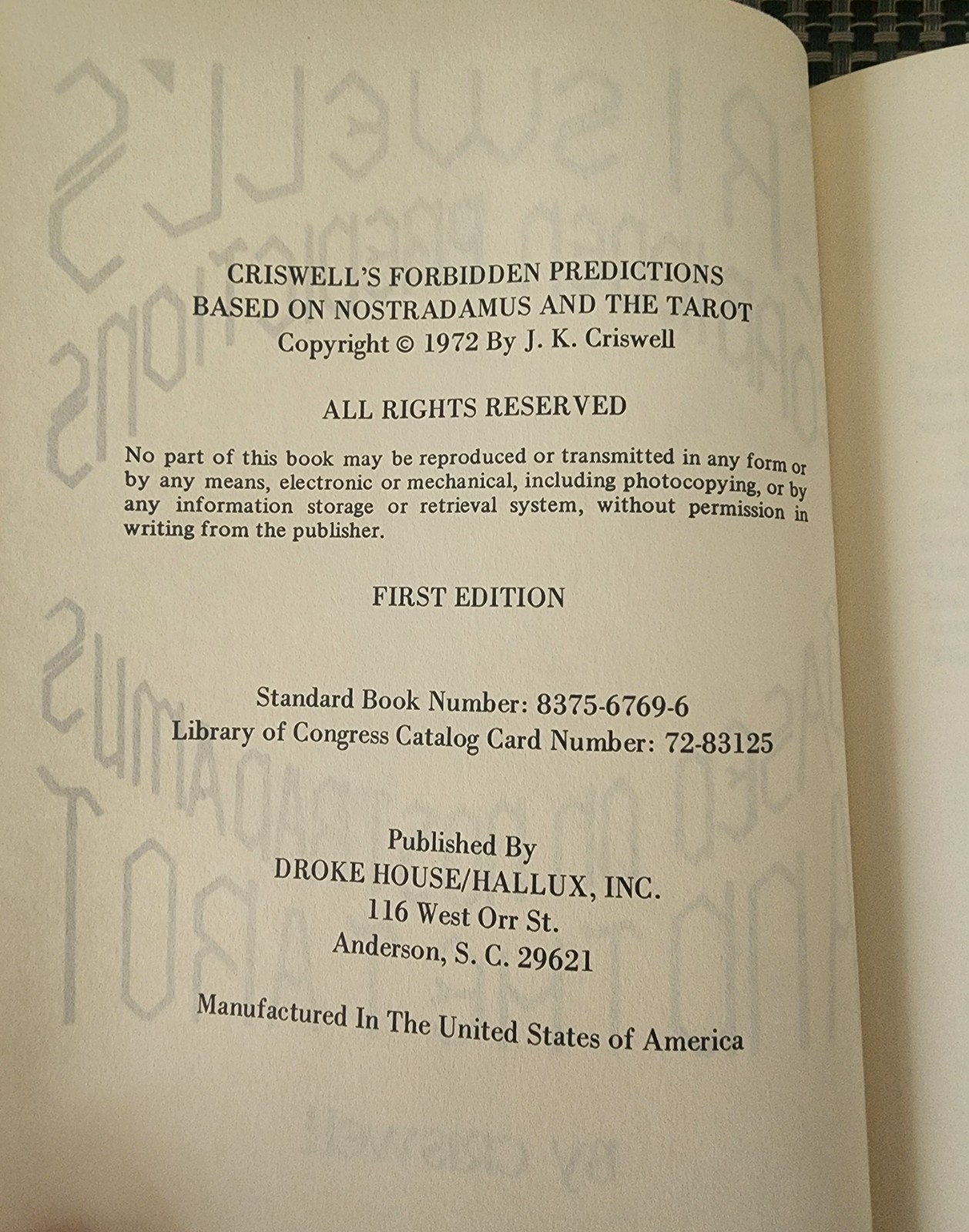 Criswell&rsquo;s Forbidden Predictions Nostradamus Tarot 1972 First Edition DJ