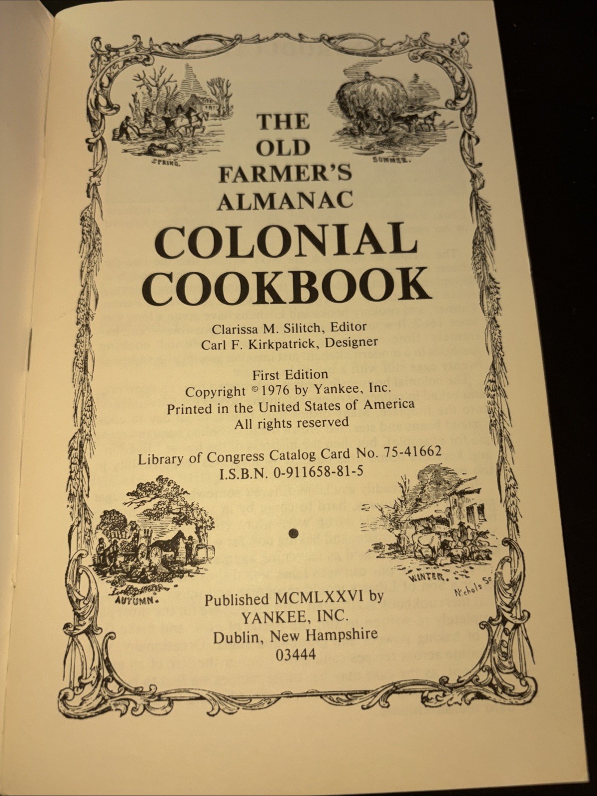Colonial Cookbook VINTAGE Recipes 1976 Premium Edition The Old Farmer&rsquo;s Almanac