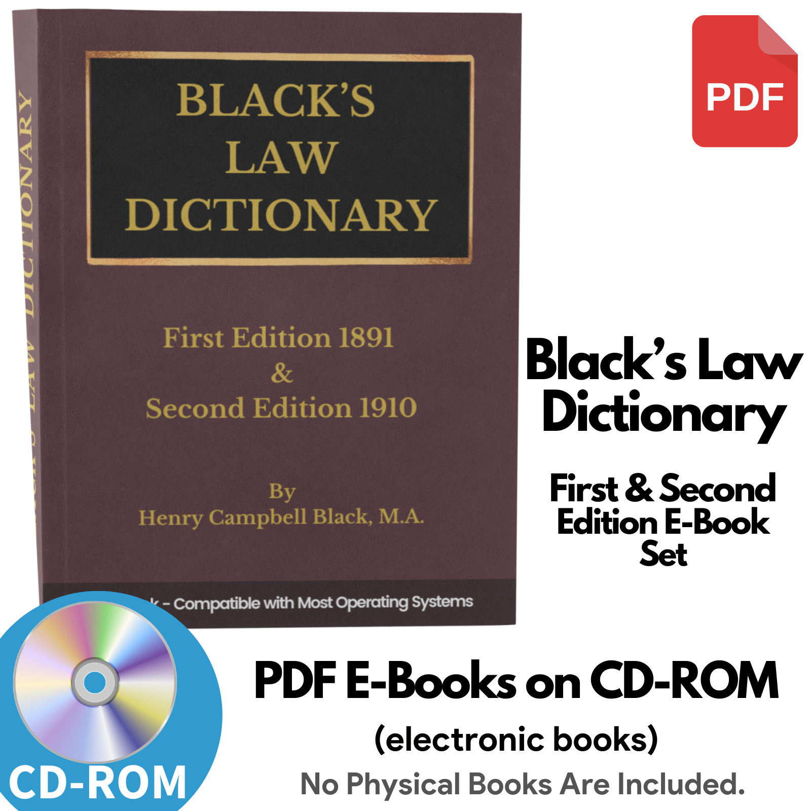 BLACK&rsquo;S LAW DICTIONARY, 1st Edition 1891 and 2nd Edition 1910 Law Book on CD-ROM