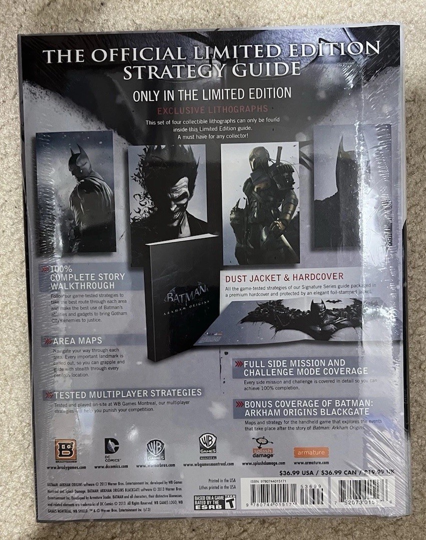 BATMAN: ARKHAM ORIGINS: Collector&rsquo;s Ed. Guide (HC) w/ Dust Jacket + Lithographs
