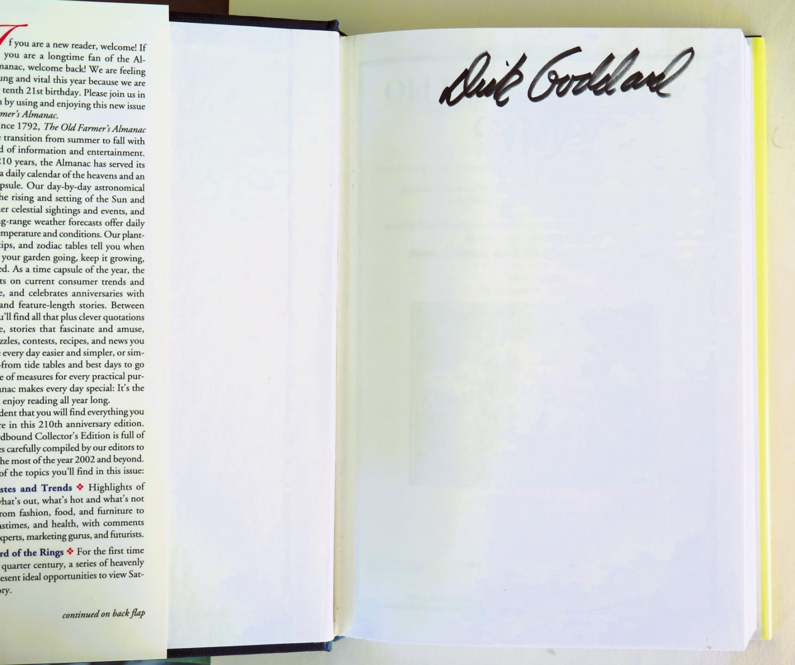Dick Goddard&rsquo;s Copy THE OLD FARMER&rsquo;S ALMANAC Collectors Edition 2002 Hard Cover
