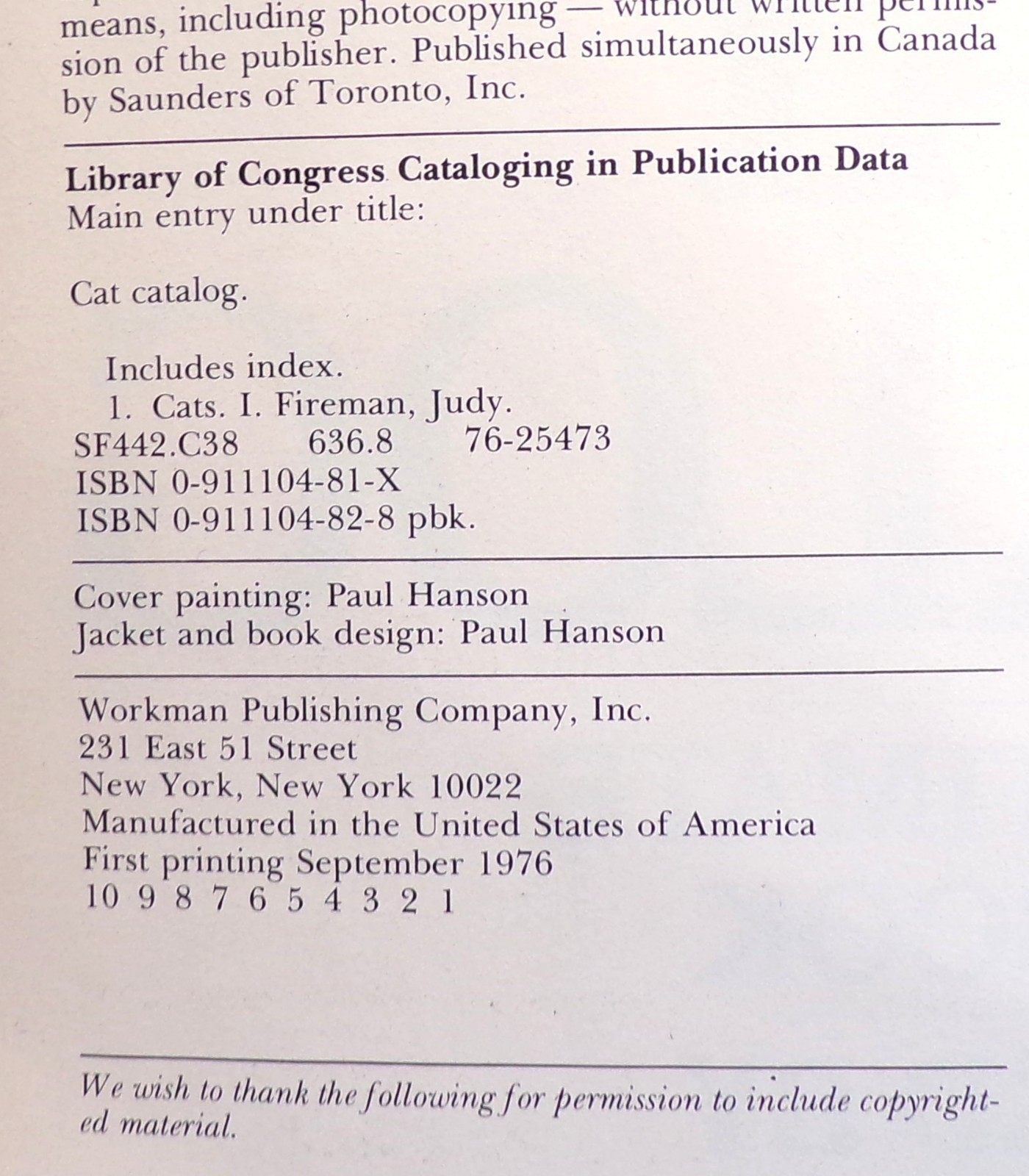 « Cat Catalog », The Ultimate Cat Book, Large « Very Good » 1st Ed. Book, 352 pages