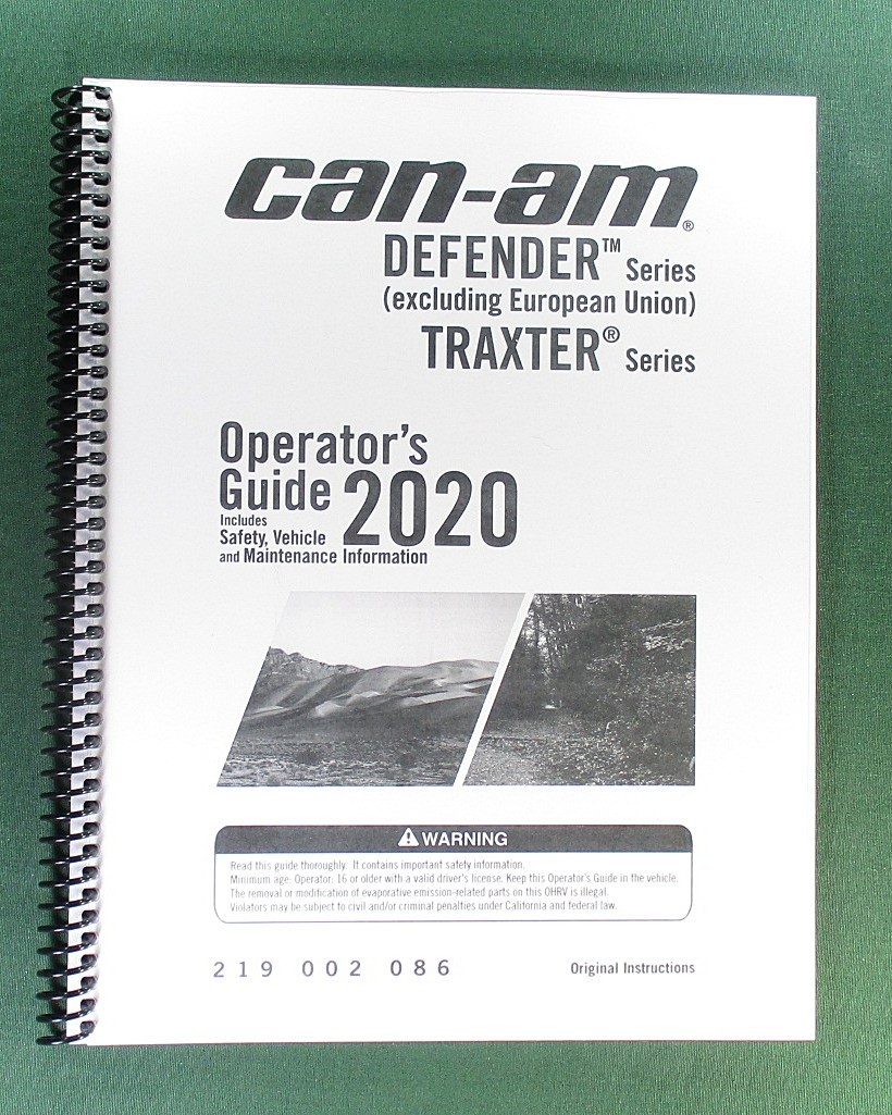 2020 Can-Am Defender XT CAB HD10 Owner&rsquo;s Manual: 203 Pages & Protective Covers